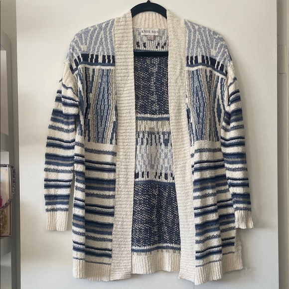 Knox Rose Sweaters - Knox Rose|Women's Navy and Cream Retro Open Cardigan|Small|EUC